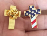 USA Flag Cross Badge Pin